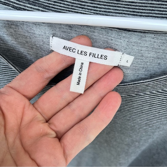 Avec Les Filles Striped Long Sleeve Wrap Dress Gray Sz L - Picture 4 of 16